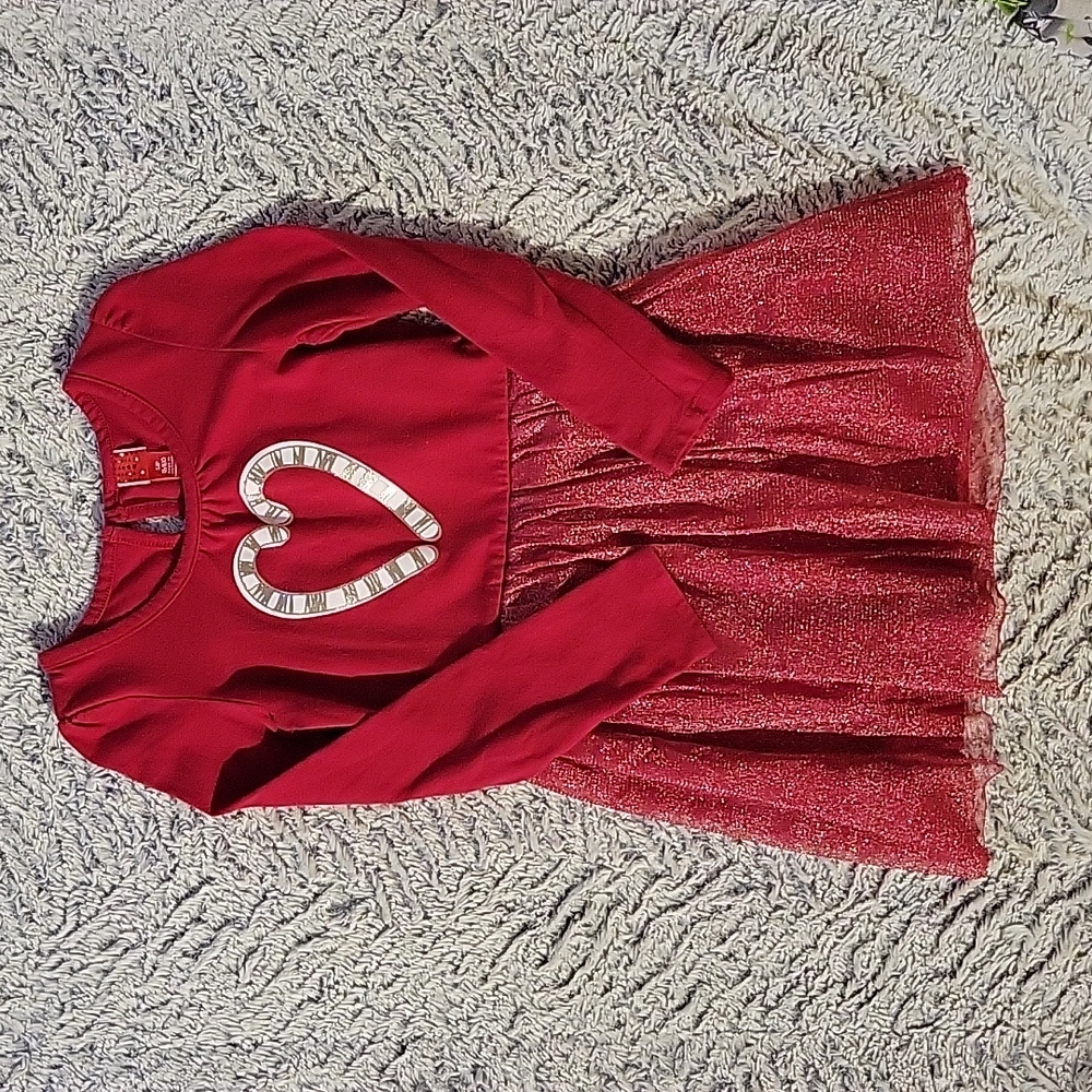 Cat & Jack Girls Candy Cane Heart Tutu Dress Holiday Christmas Winter 6/6X Red
